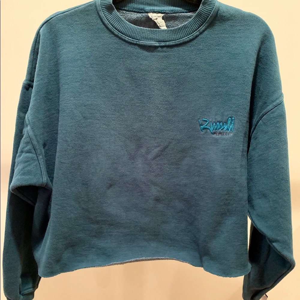 Teal vintage cropped Russell athletics crewneck
